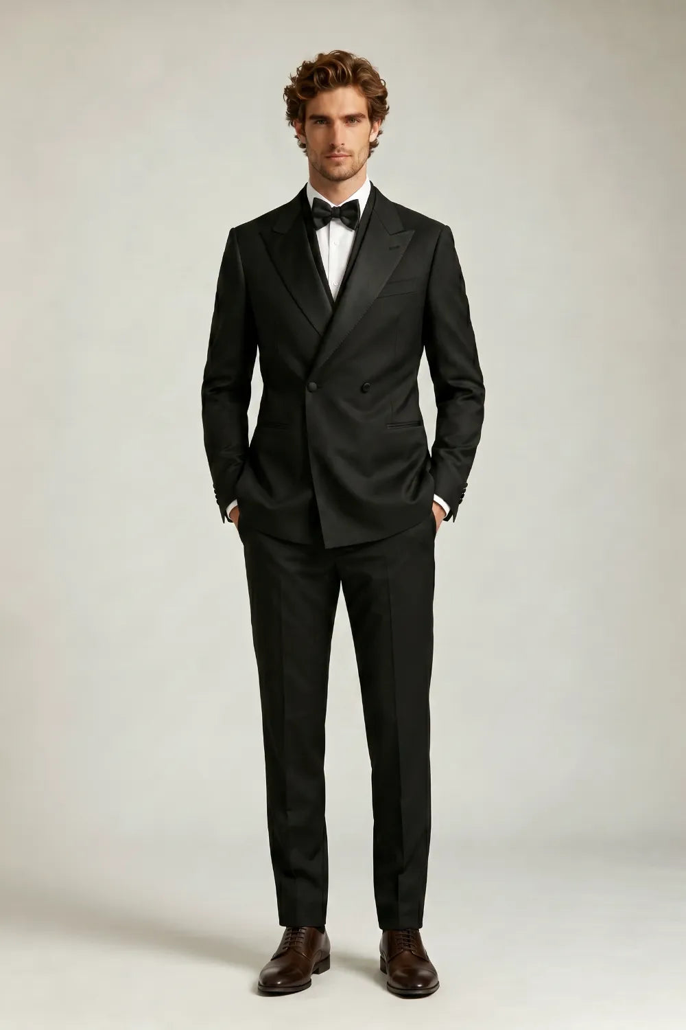 MANSSINO™ | Men's Black Double-Breasted Peak-Lapel Tuxedo Suit