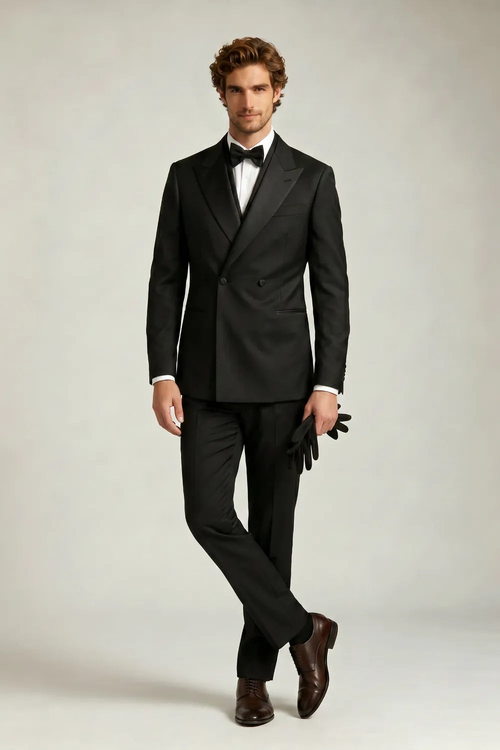 MANSSINO™ | Men's Black Double-Breasted Peak-Lapel Tuxedo Suit