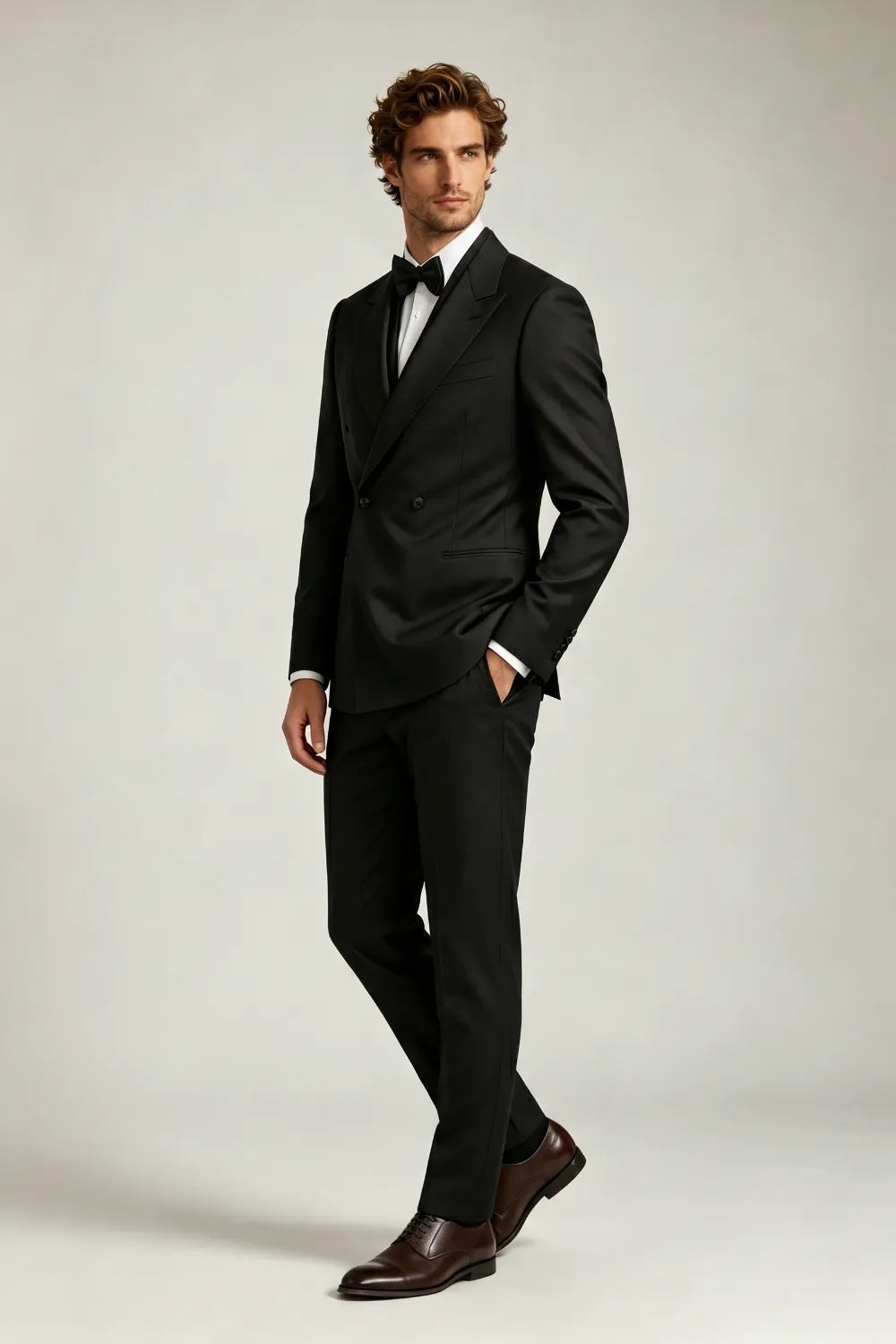 MANSSINO™ | Men's Black Double-Breasted Peak-Lapel Tuxedo Suit