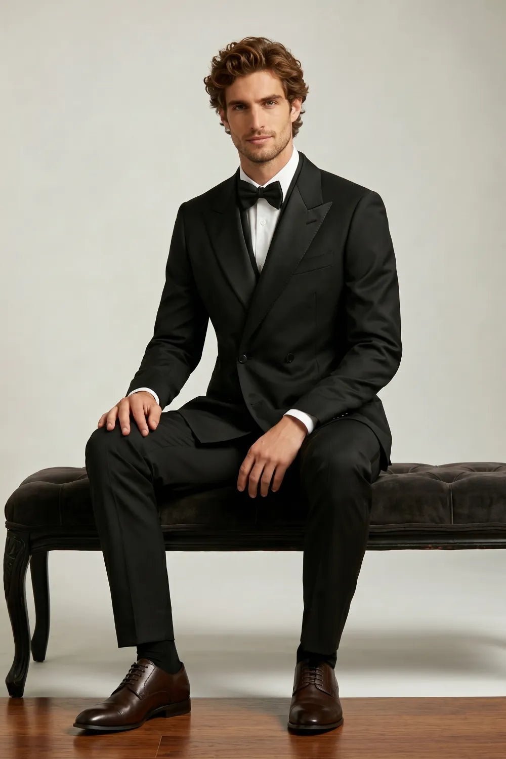 MANSSINO™ | Men's Black Double-Breasted Peak-Lapel Tuxedo Suit