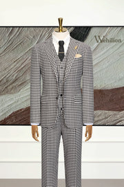 MANSSINO™ | Men's Iconic Black & White Houndstooth 3-Piece Suits