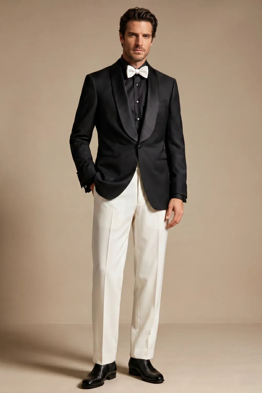 MANSSINO™ | Men's Black Shawl Lapel Single Breasted 2-Piece Tuxedo Suit