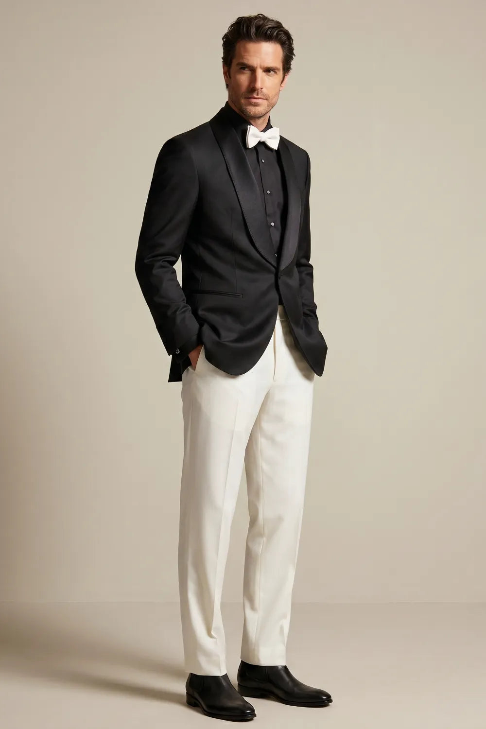 MANSSINO™ | Men's Black Shawl Lapel Single Breasted 2-Piece Tuxedo Suit
