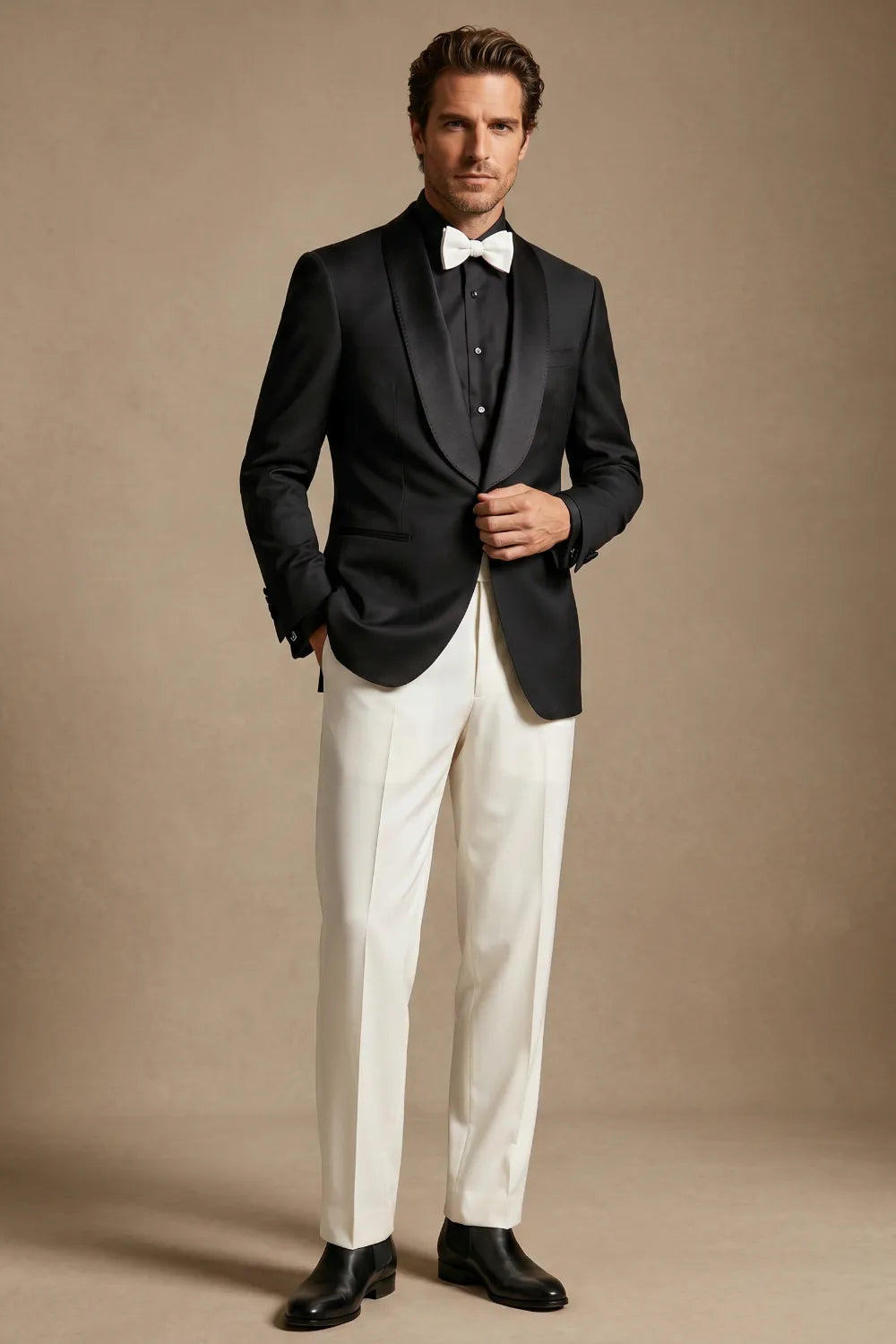 MANSSINO™ | Men's Black Shawl Lapel Single Breasted 2-Piece Tuxedo Suit