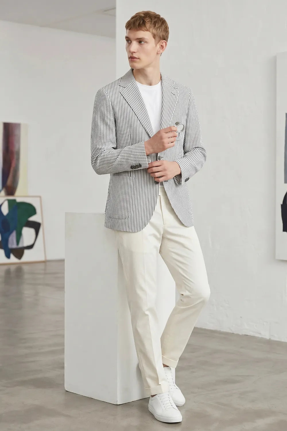 MANSSINO™ | Men's Modern Pinstripe Seersucker 2-Piece Suit