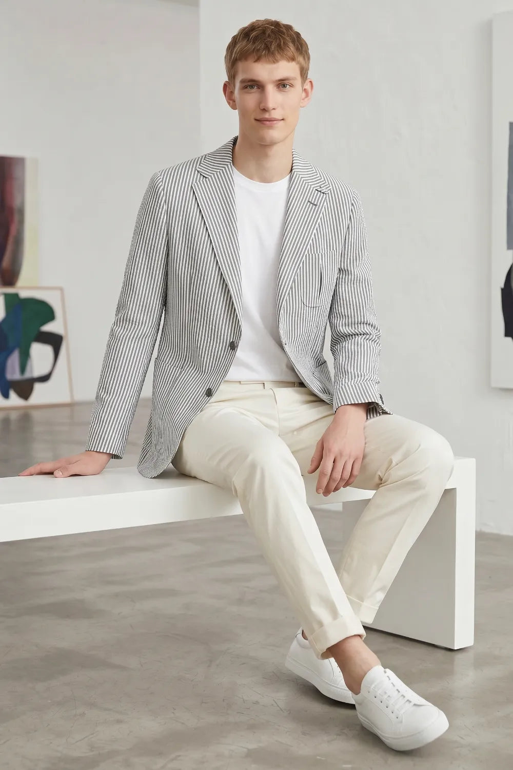 MANSSINO™ | Men's Modern Pinstripe Seersucker 2-Piece Suit