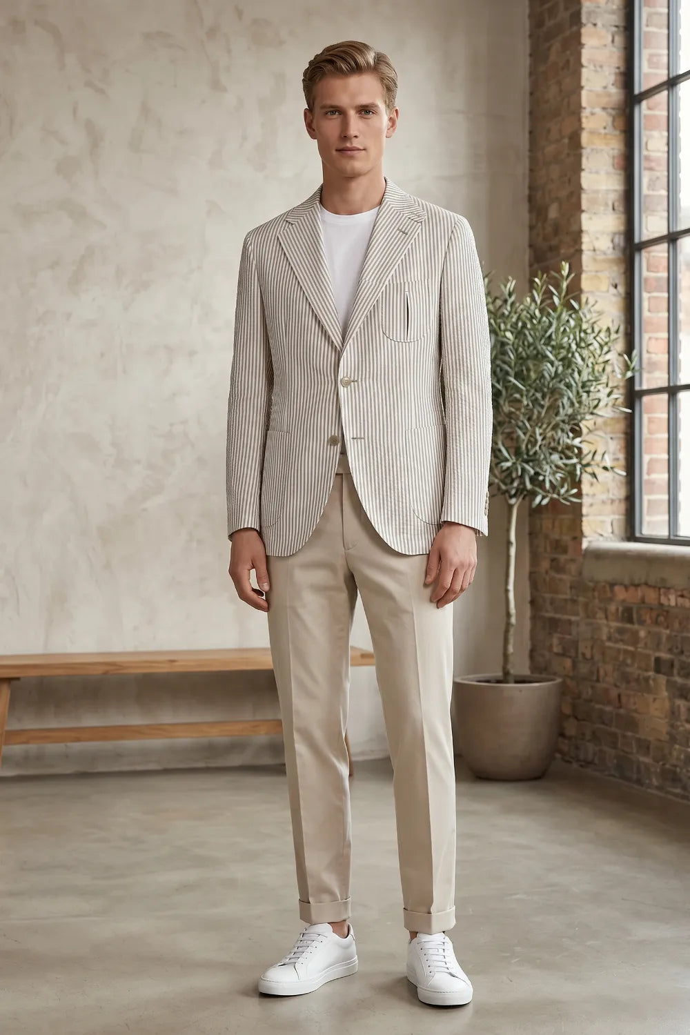 MANSSINO™ | Men's Modern Pinstripe Seersucker 2-Piece Suit
