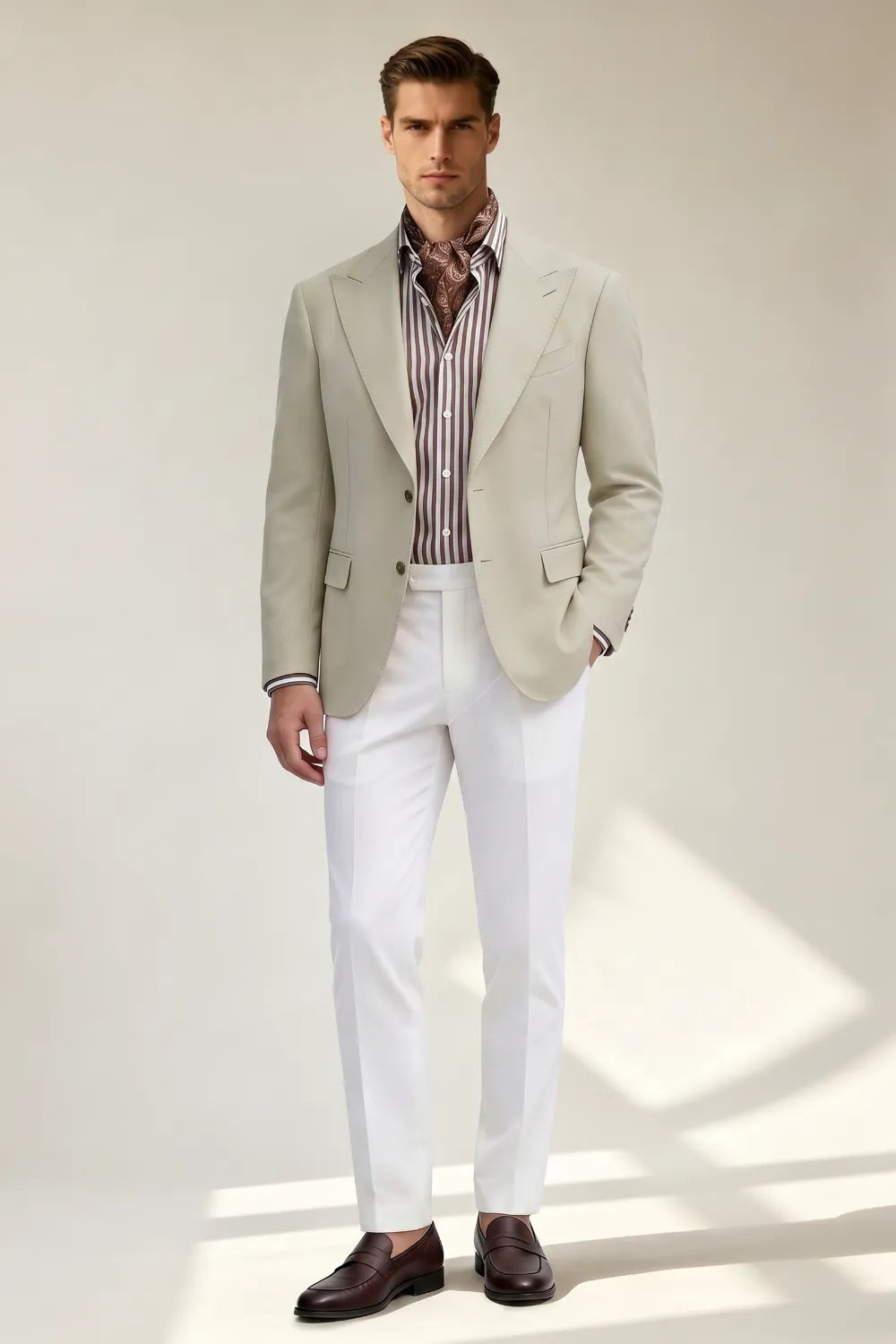 MANSSINO™ | Men's Light Beige Peak Lapel 2-Piece Suit