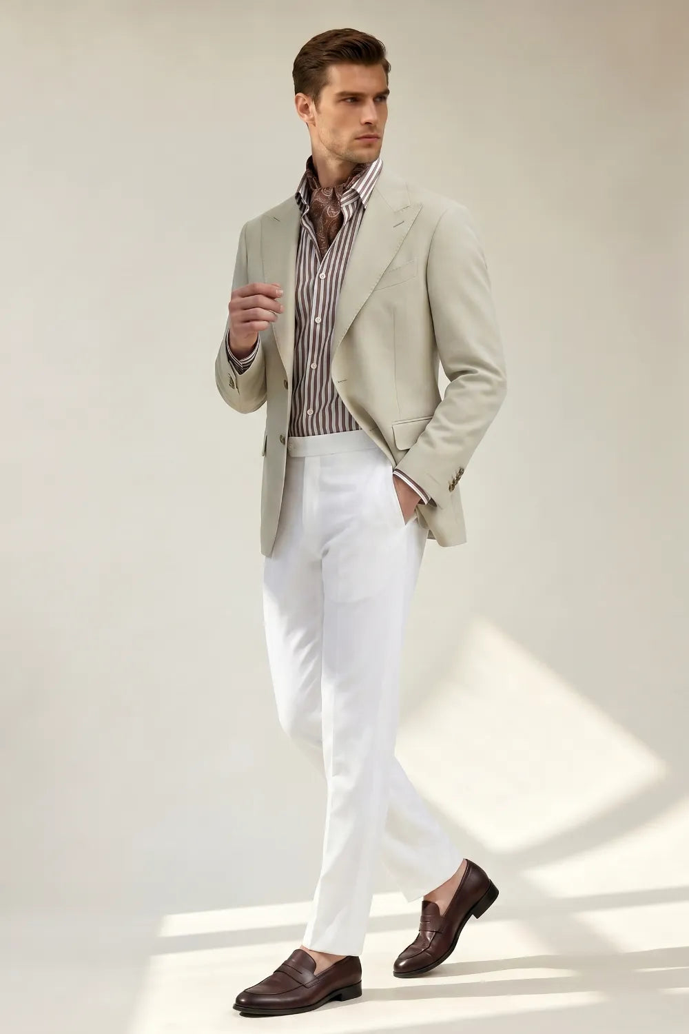 MANSSINO™ | Men's Light Beige Peak Lapel 2-Piece Suit