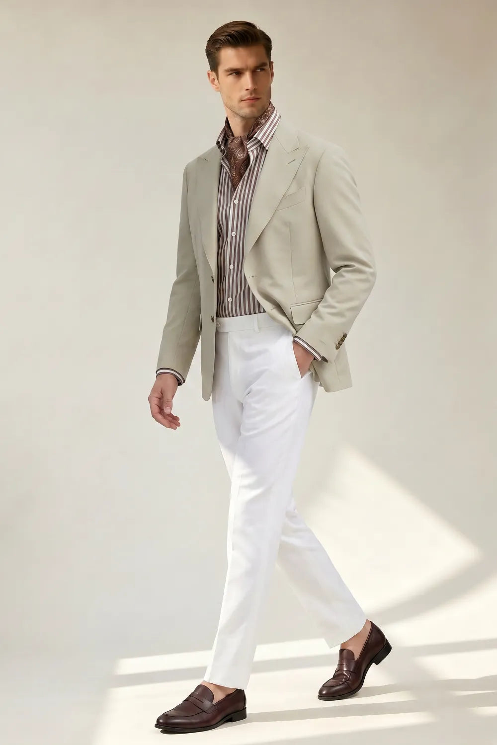 MANSSINO™ | Men's Light Beige Peak Lapel 2-Piece Suit
