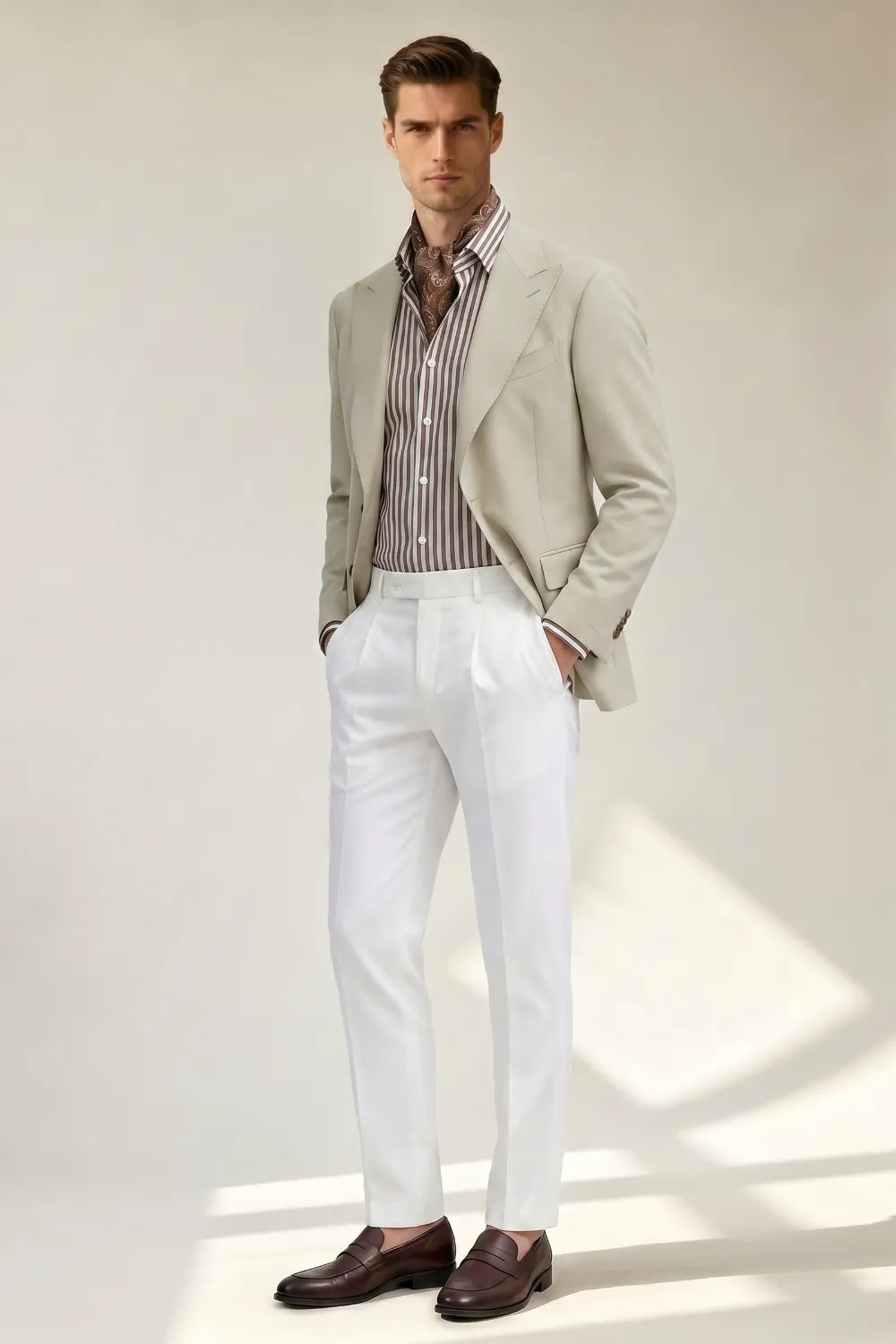 MANSSINO™ | Men's Light Beige Peak Lapel 2-Piece Suit