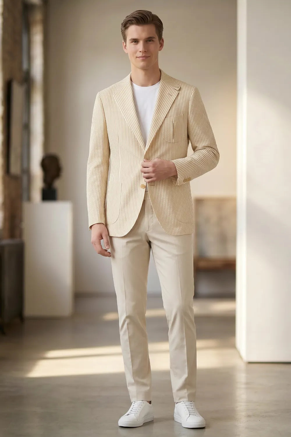 MANSSINO™ | Men's Modern Pinstripe Seersucker 2-Piece Suit