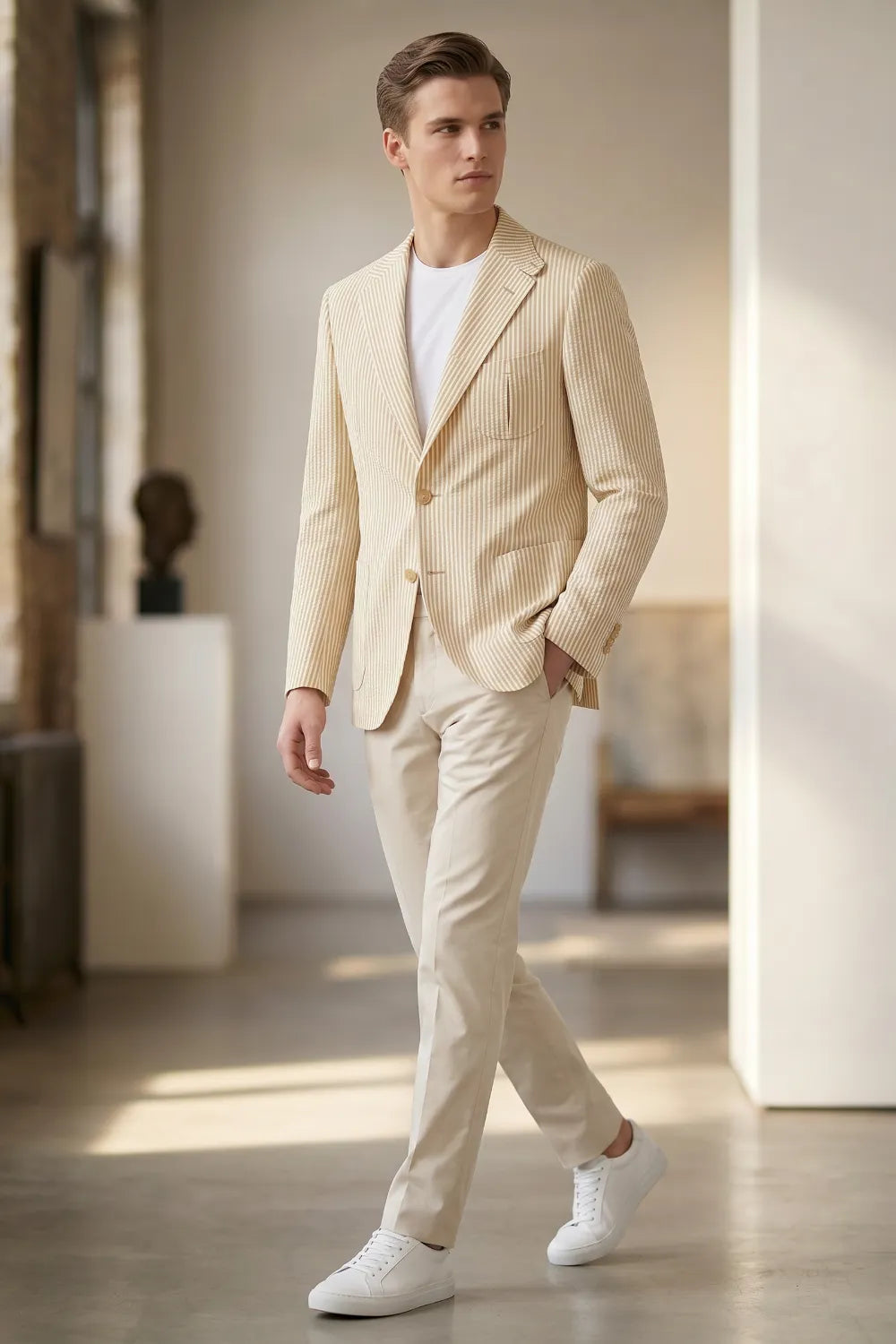 MANSSINO™ | Men's Modern Pinstripe Seersucker 2-Piece Suit