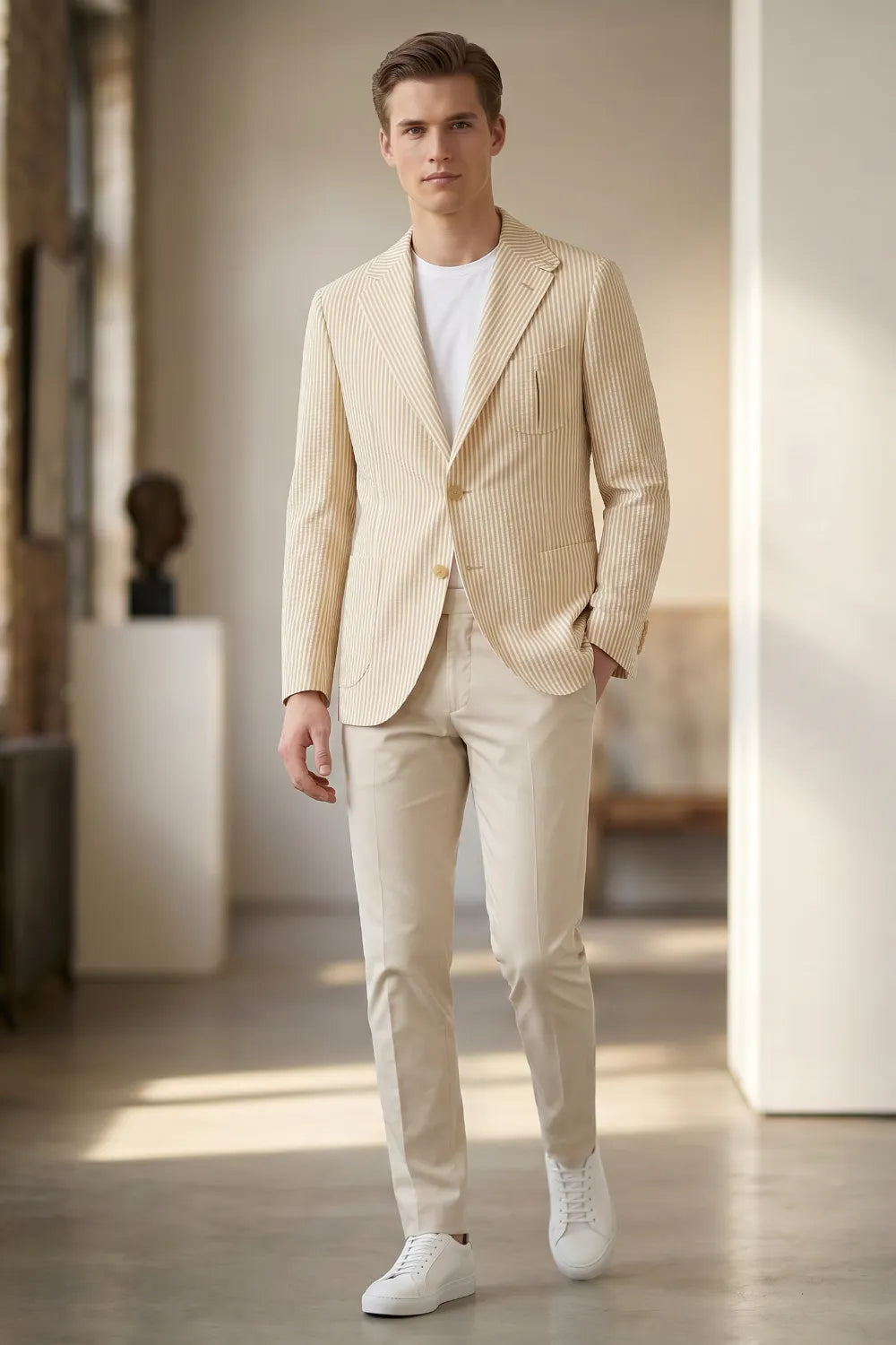 MANSSINO™ | Men's Modern Pinstripe Seersucker 2-Piece Suit