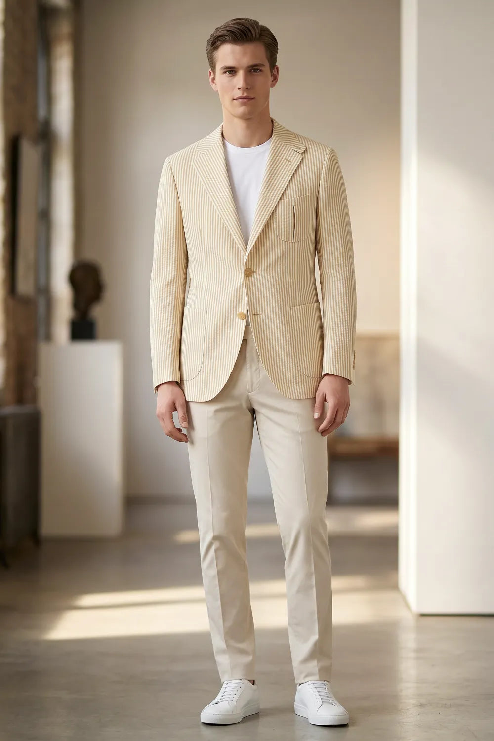 MANSSINO™ | Men's Modern Pinstripe Seersucker 2-Piece Suit