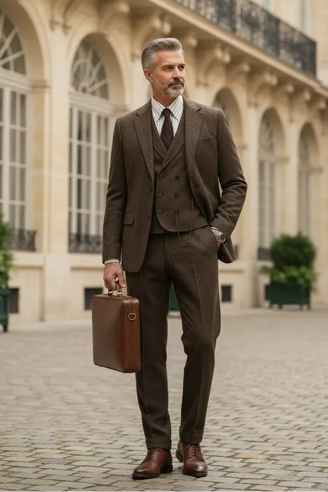 MANSSINO™ | Men's Heritage Herringbone 3-Piece Suits
