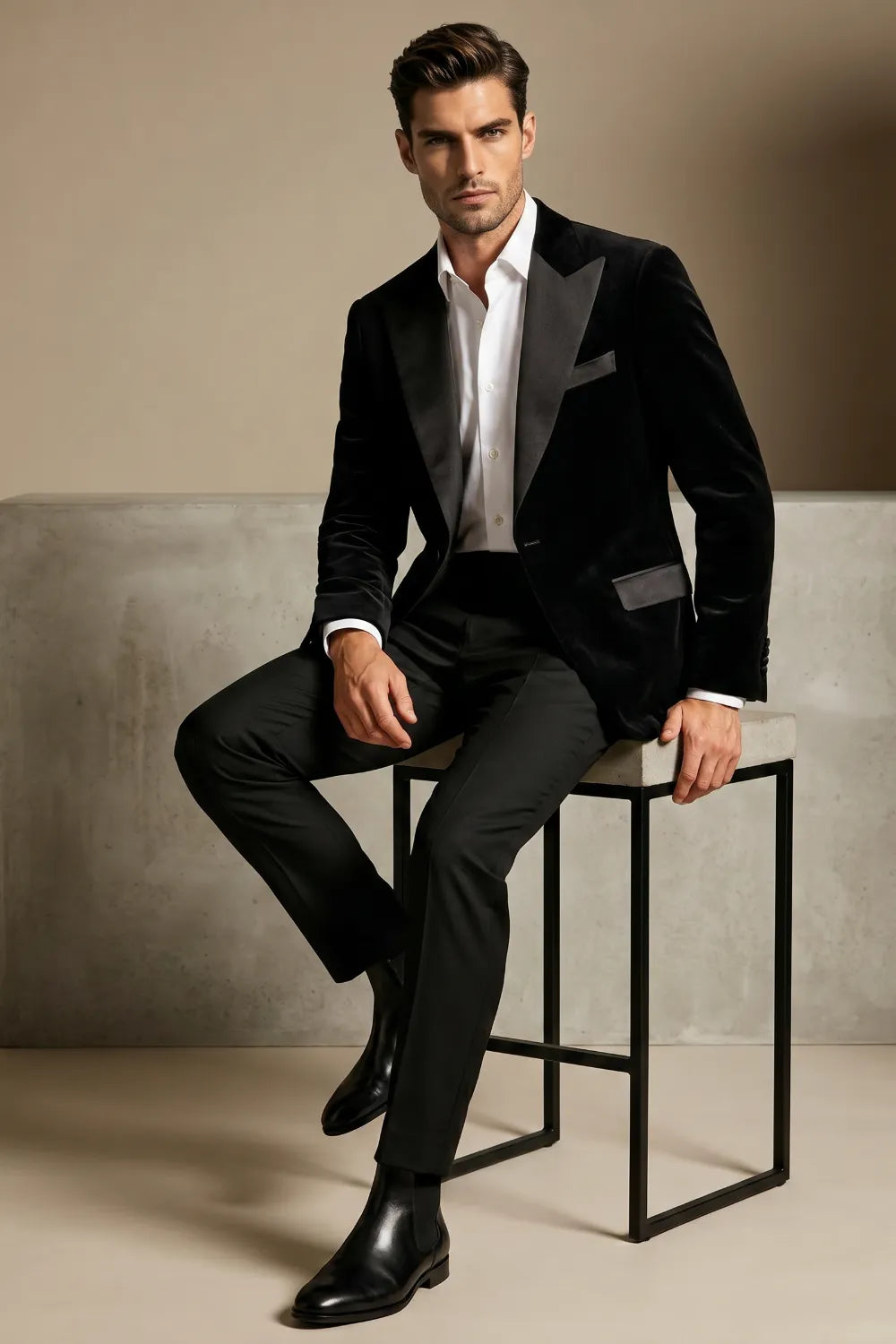 MANSSINO™ | Men's Black Velvet Peak Lapel 2-Piece Tuxedo Suit