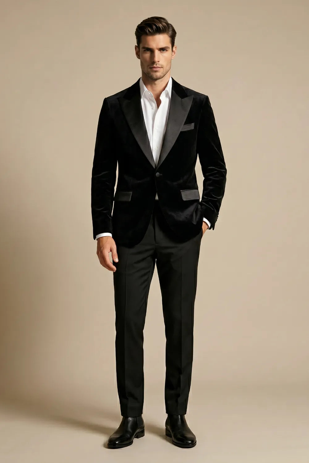 MANSSINO™ | Men's Black Velvet Peak Lapel 2-Piece Tuxedo Suit