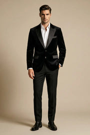 MANSSINO™ | Men's Black Velvet Peak Lapel 2-Piece Tuxedo Suit