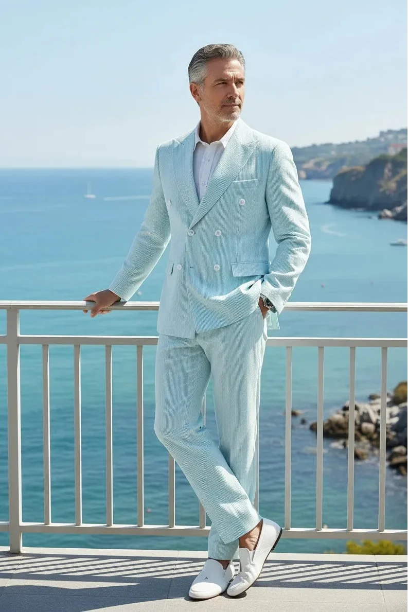 MANSSINO™ | Men's Summer Double-Breasted Seersucker Two-Piece Suit