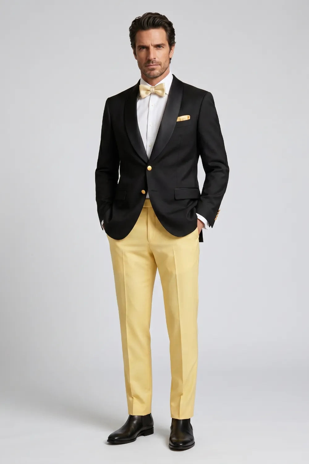 MANSSINO™ | Men's Black and Gold Shawl Lapel 2-Piece Tuxedo Suit