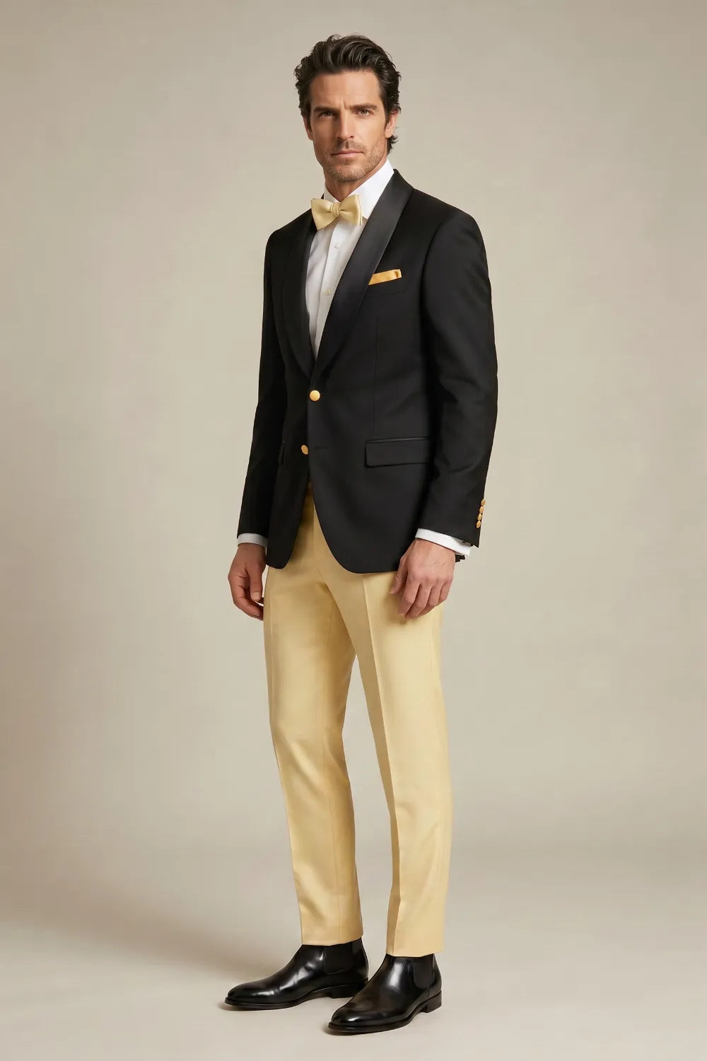 MANSSINO™ | Men's Black and Gold Shawl Lapel 2-Piece Tuxedo Suit