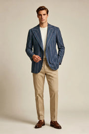 MANSSINO™ | Men's Dark Slate Blue Striped Wide Peak Lapel 2 Piece Suit