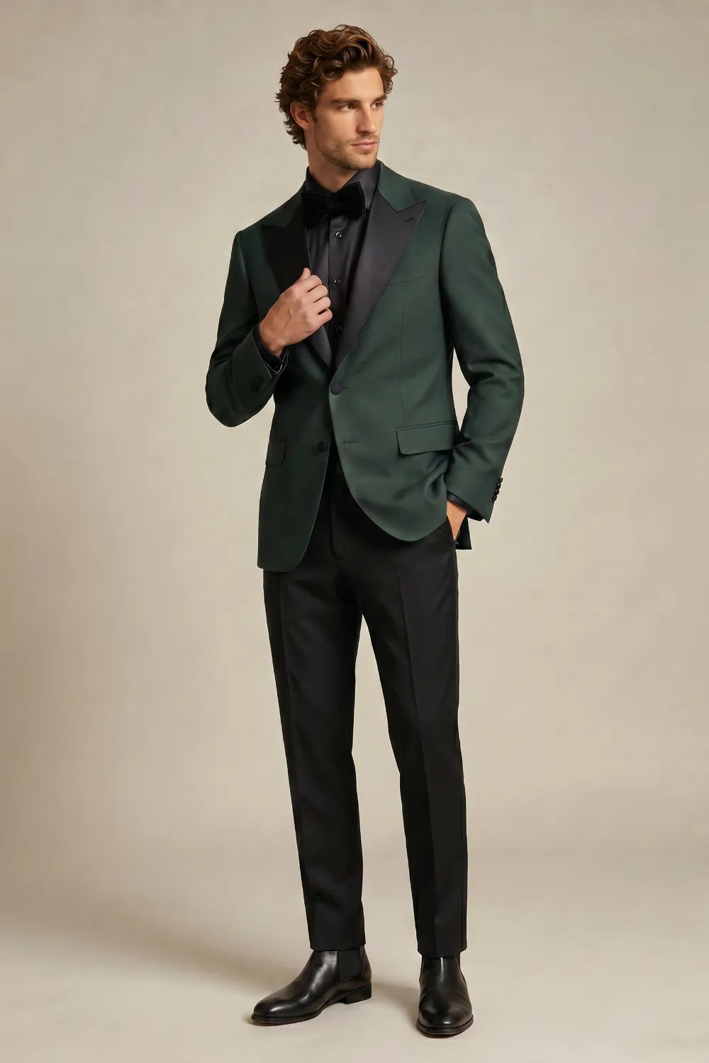 MANSSINO™ | Men's Emerald Green And Black Peak Lapel Tuxedo Suit