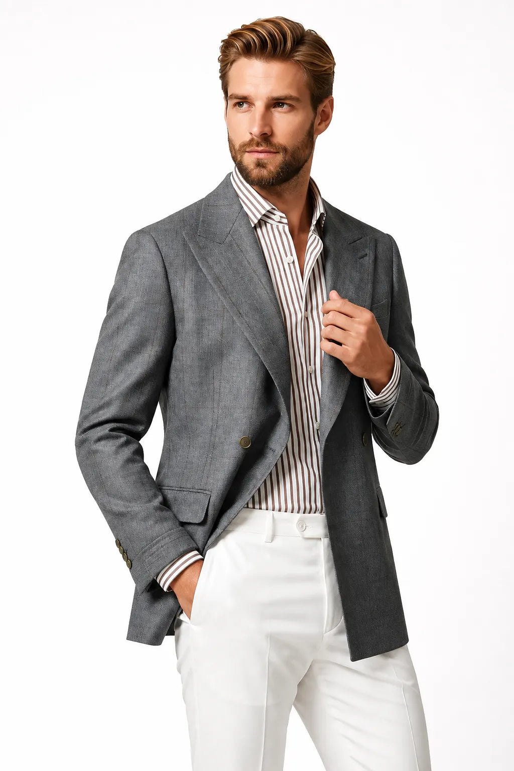 MANSSINO™ | Men's Tailored Grey Double-Breasted Two-Piece Suit