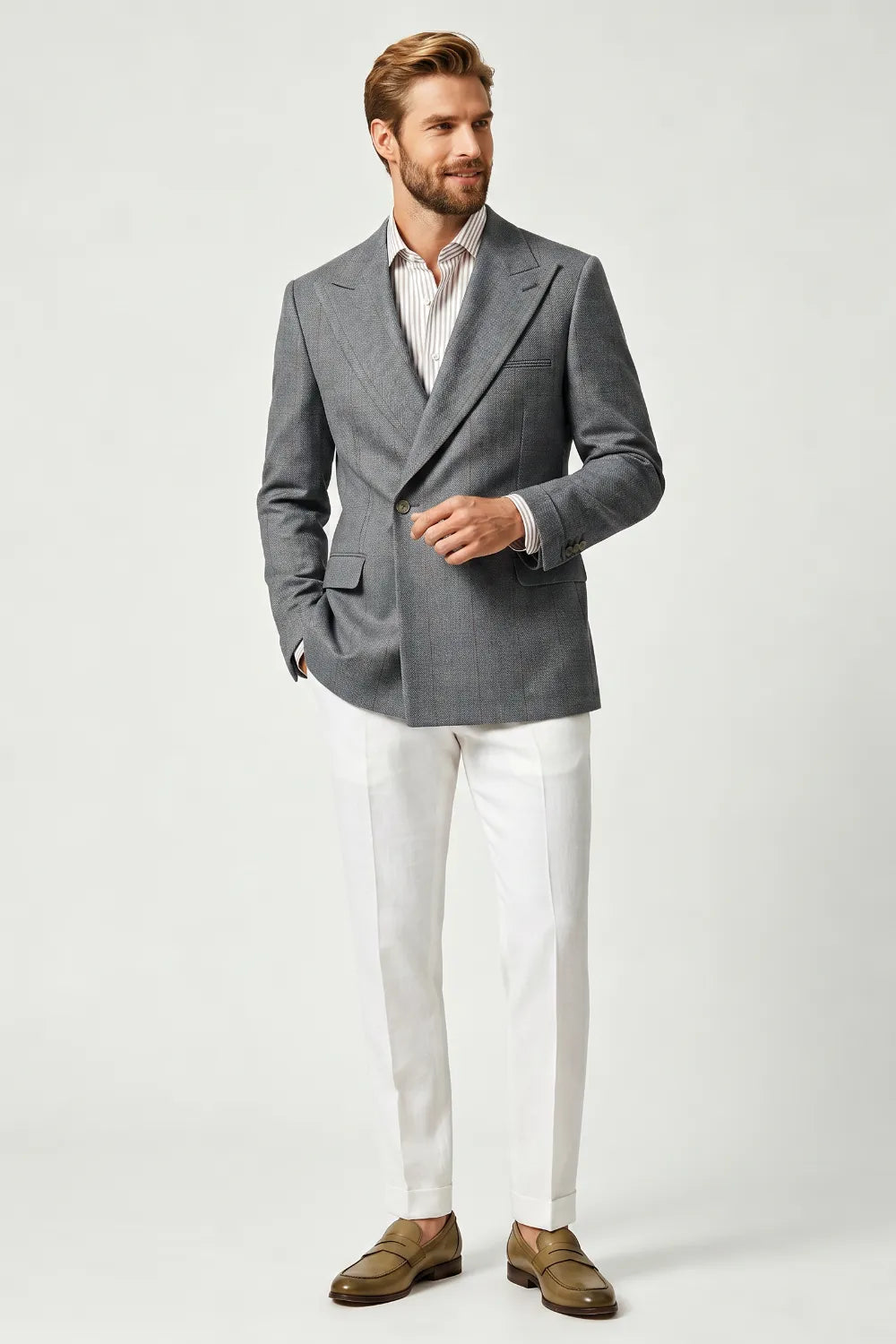 MANSSINO™ | Men's Tailored Grey Double-Breasted Two-Piece Suit