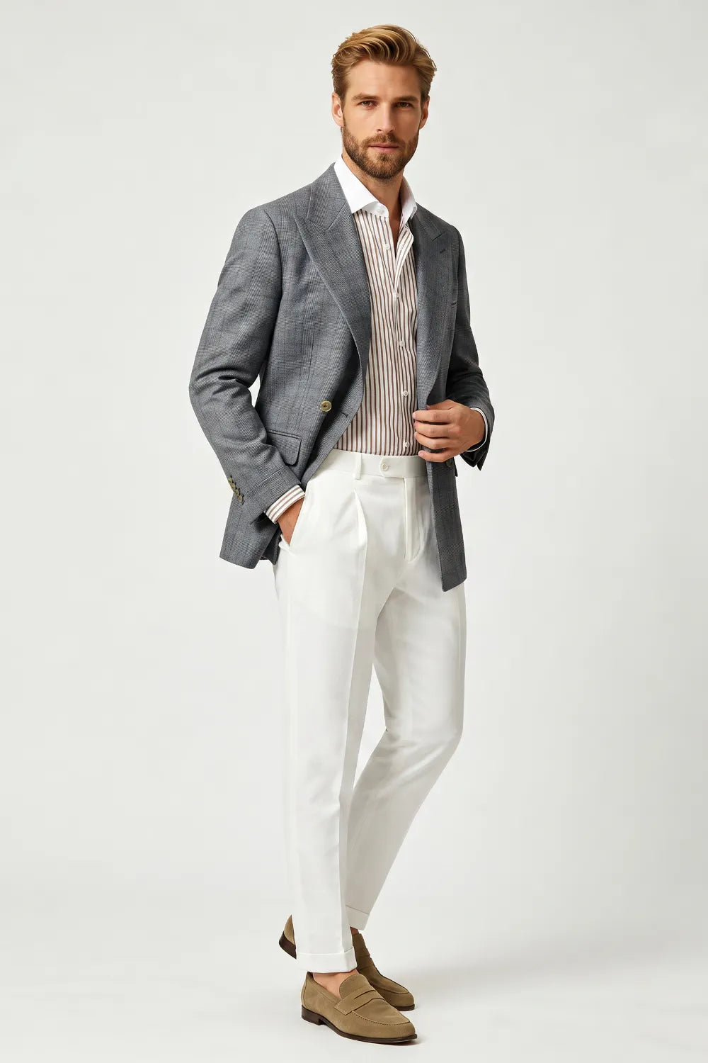 MANSSINO™ | Men's Tailored Grey Double-Breasted Two-Piece Suit
