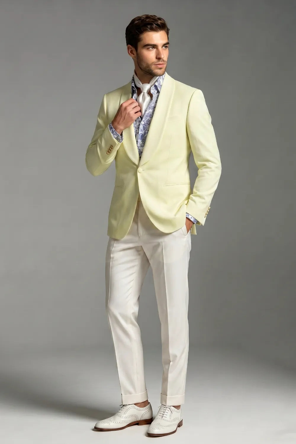 MANSSINO™ | Men's Light Yellow Shawl Lapel Slim Fit 2-Piece Suit
