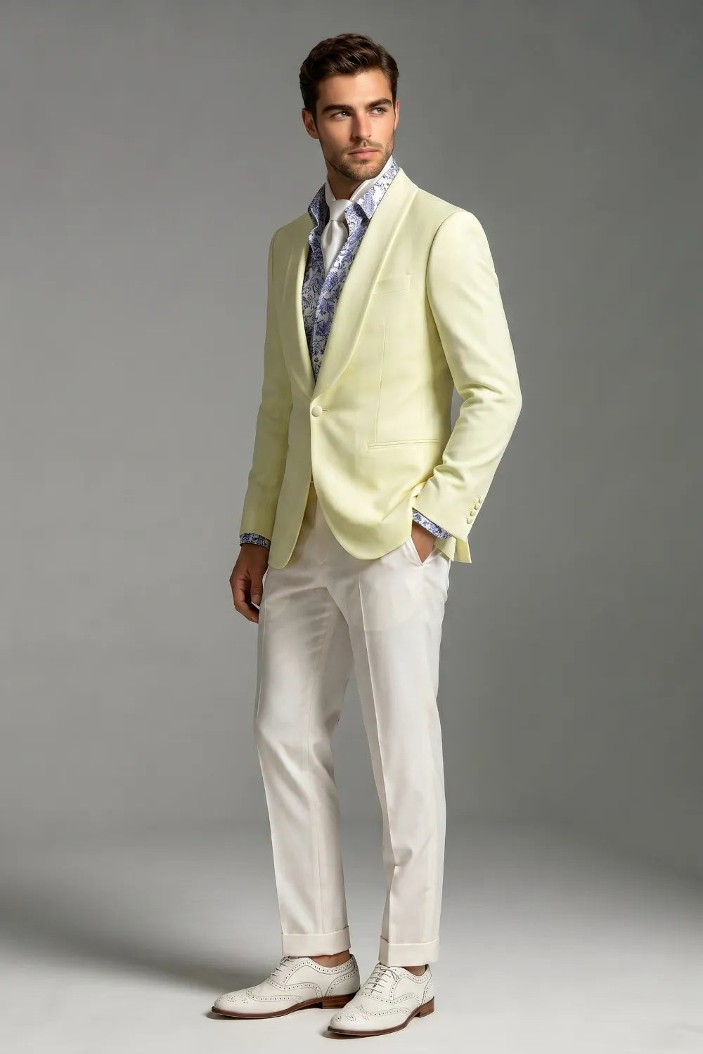 MANSSINO™ | Men's Light Yellow Shawl Lapel Slim Fit 2-Piece Suit