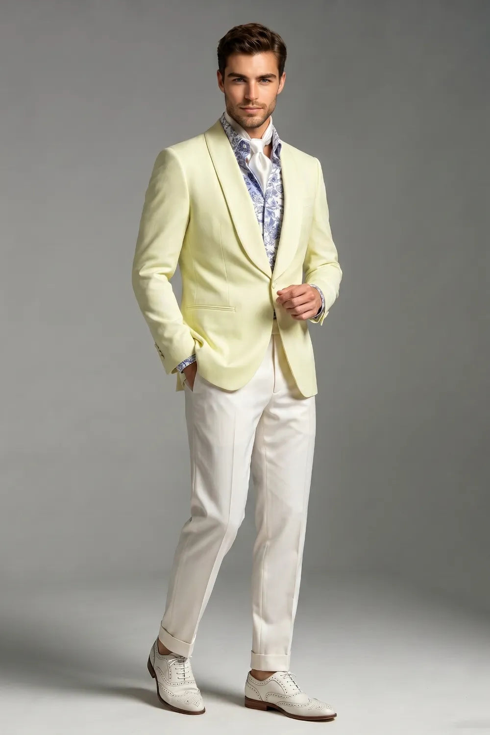 MANSSINO™ | Men's Light Yellow Shawl Lapel Slim Fit 2-Piece Suit