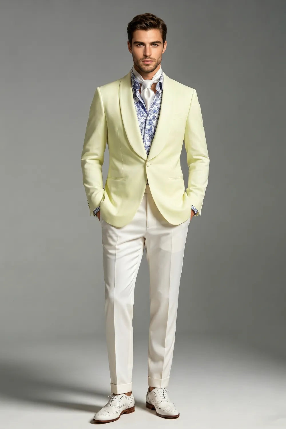MANSSINO™ | Men's Light Yellow Shawl Lapel Slim Fit 2-Piece Suit