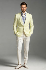 MANSSINO™ | Men's Light Yellow Shawl Lapel Slim Fit 2-Piece Suit