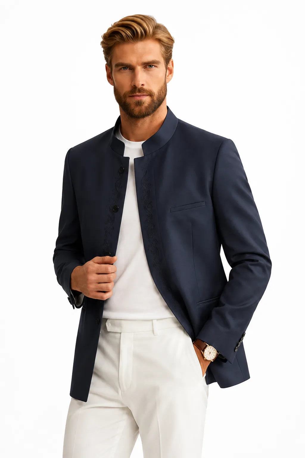 MANSSINO™ | Men's Tailored Navy Blue 2 Piece Suit