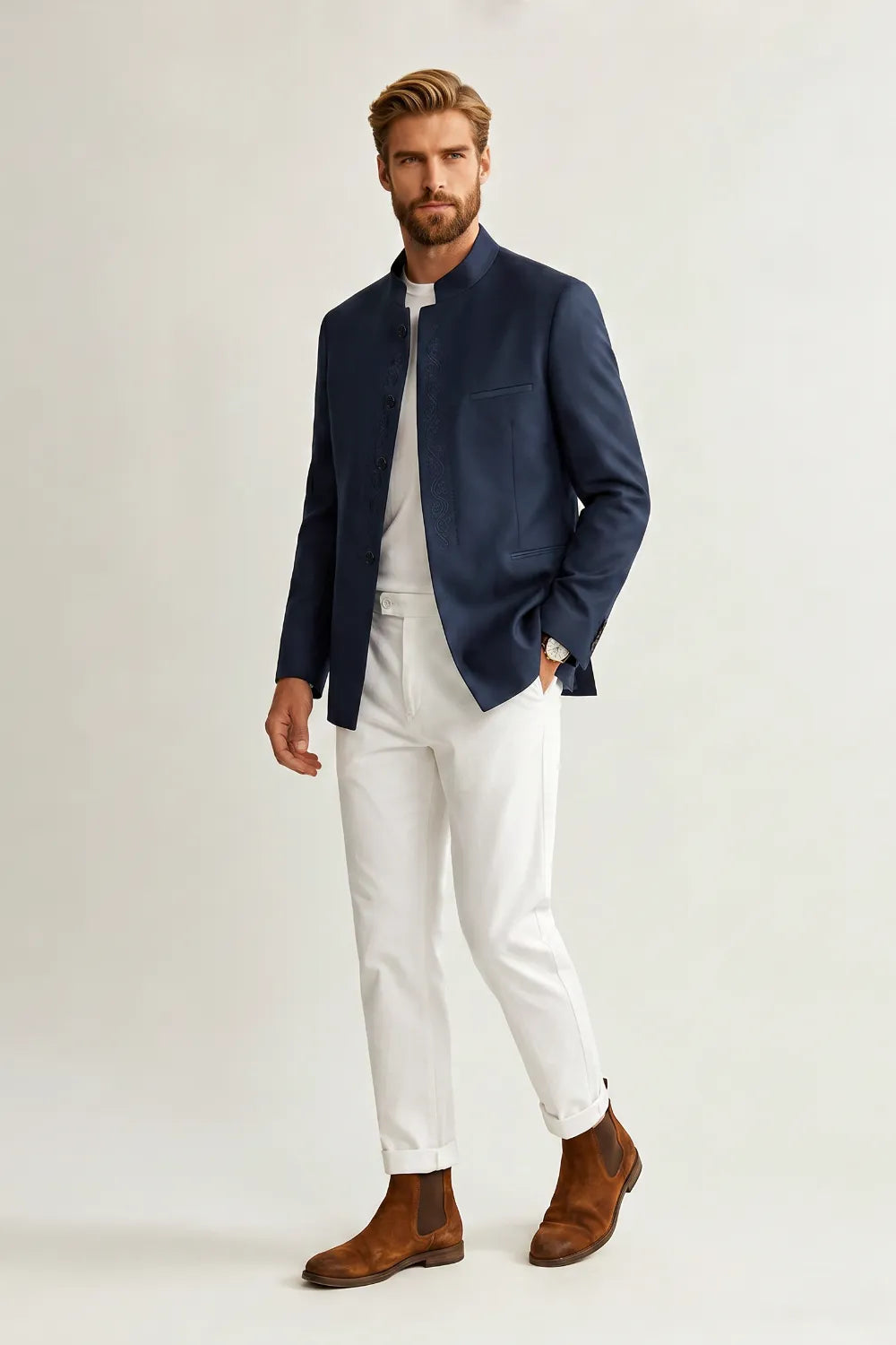 MANSSINO™ | Men's Tailored Navy Blue 2 Piece Suit