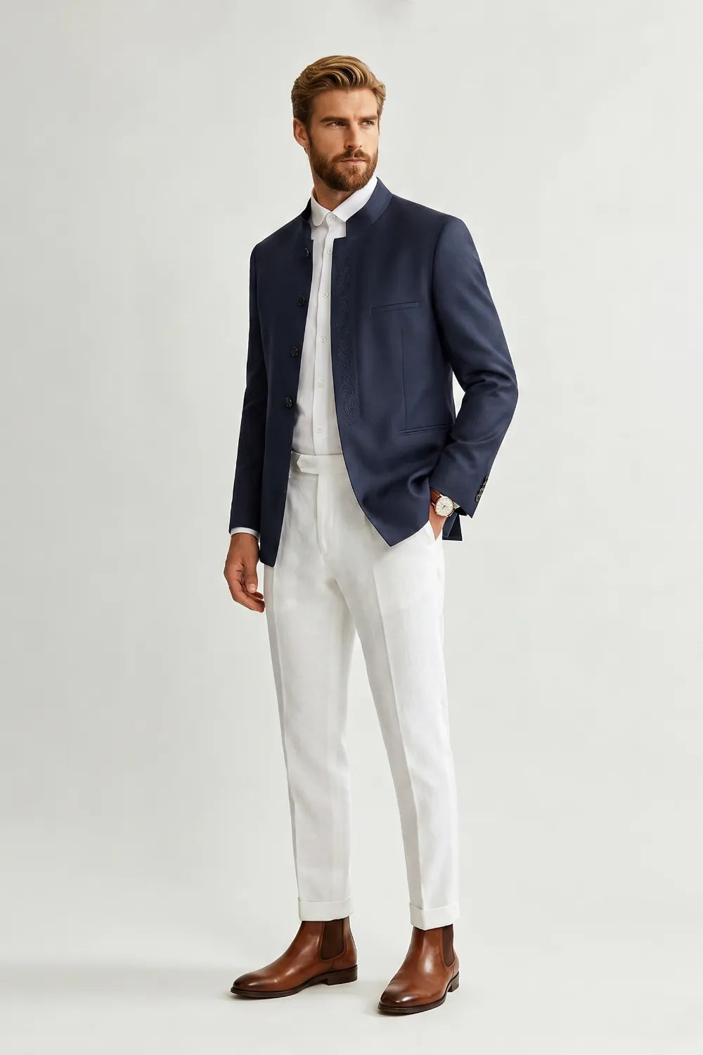 MANSSINO™ | Men's Tailored Navy Blue 2 Piece Suit