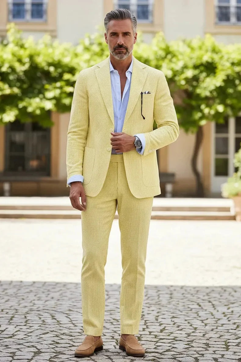 MANSSINO™ | Men's Modern Fit Seersucker 2-Piece Suit