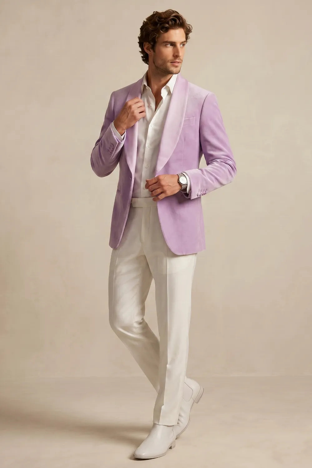 MANSSINO™ | Men's Lavender Velvet Shawl Lapel 2-Piece Suit