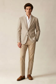 MANSSINO™ | Men's Beige Notch Lapel Herringbone 2-Piece Suit