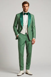 MANSSINO™ | Men's Green Linen Blend Shawl Lapel Suit
