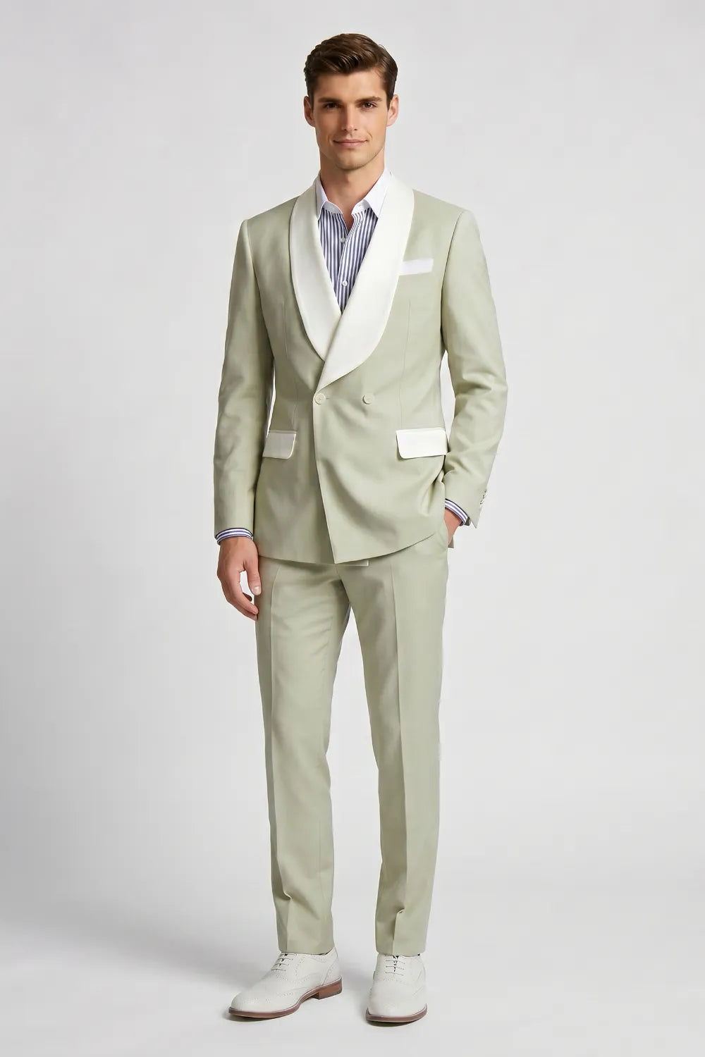 MANSSINO™ | Men's Sage Green Double Breasted Shawl Lapel Suit