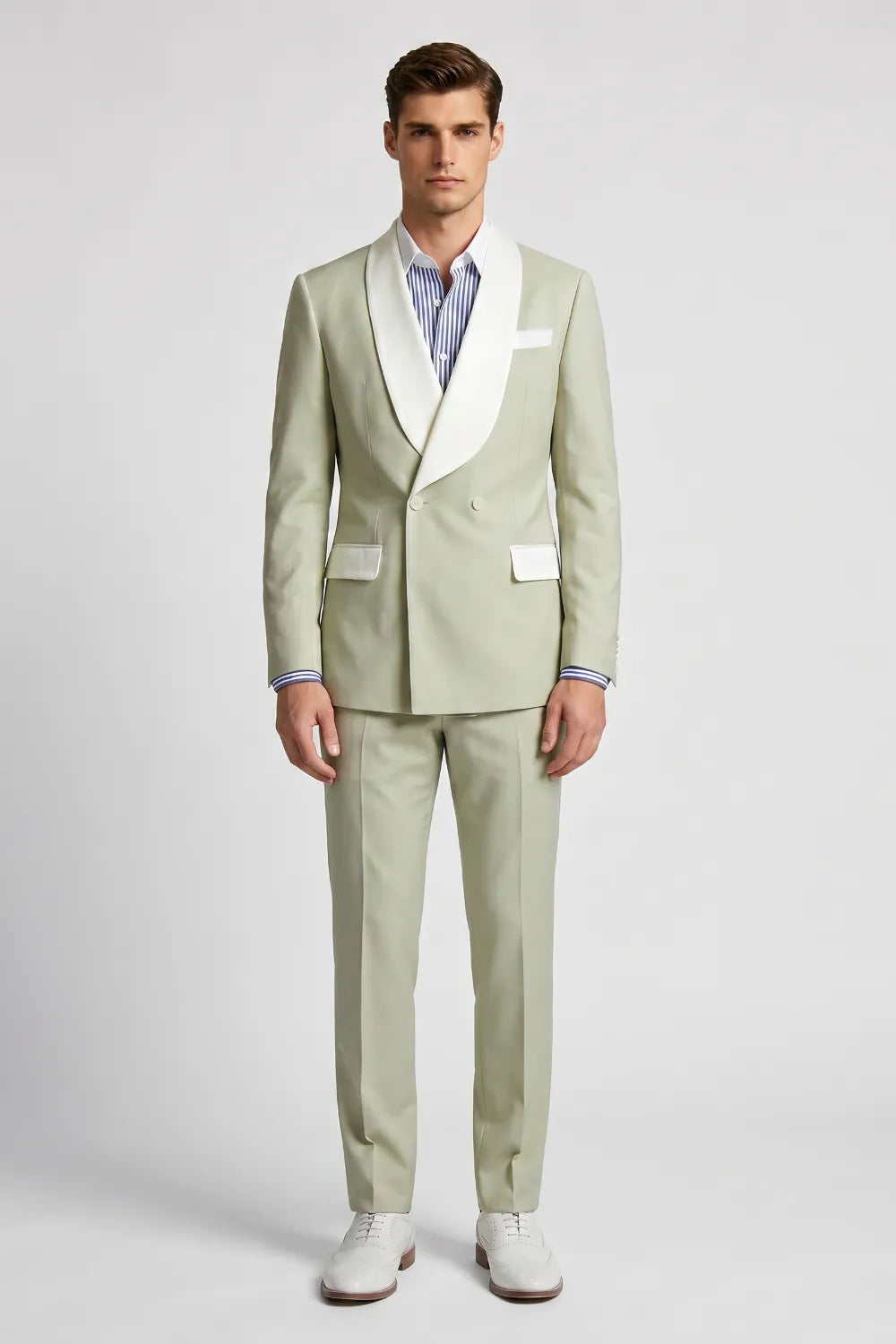 MANSSINO™ | Men's Sage Green Double Breasted Shawl Lapel Suit