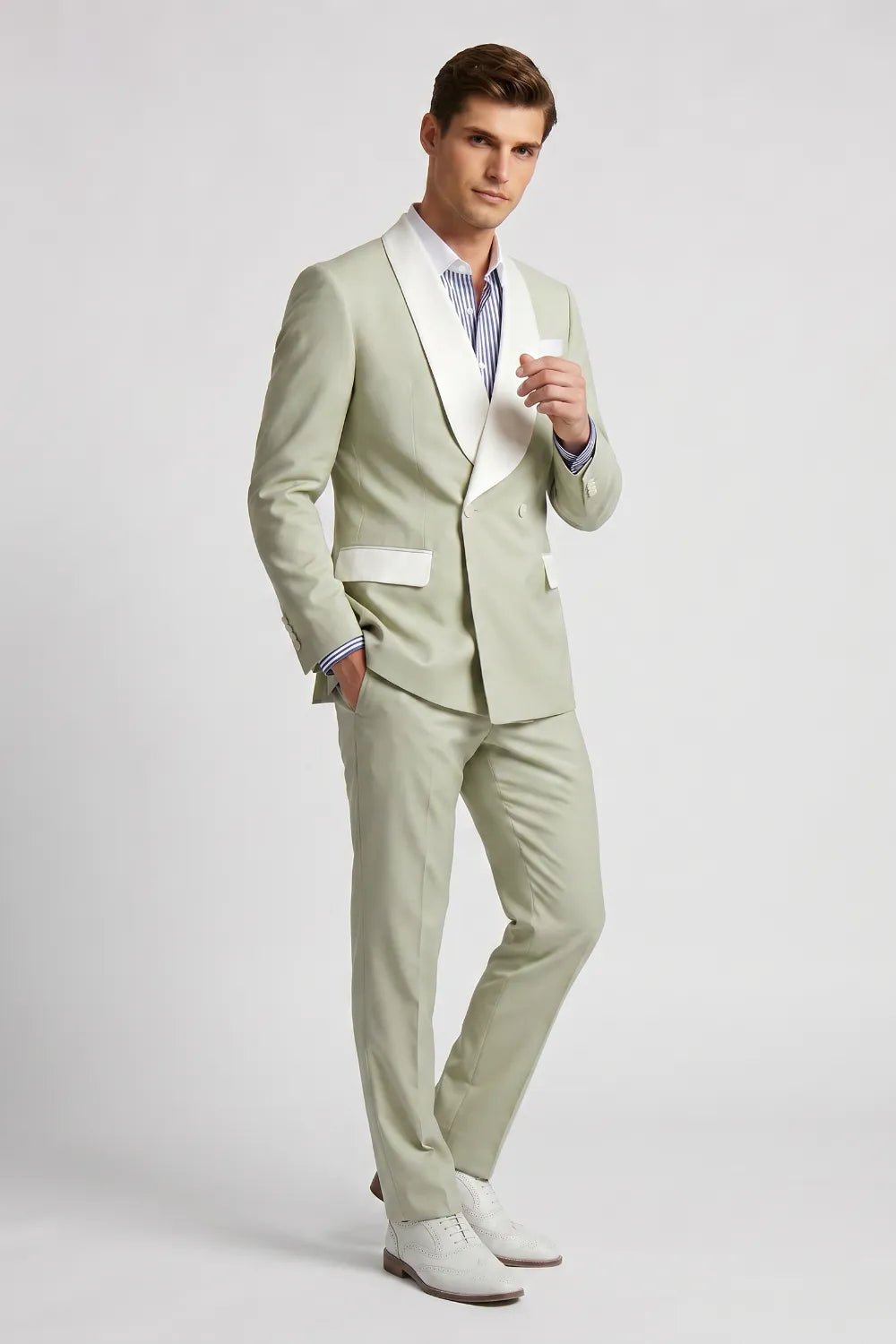 MANSSINO™ | Men's Sage Green Double Breasted Shawl Lapel Suit