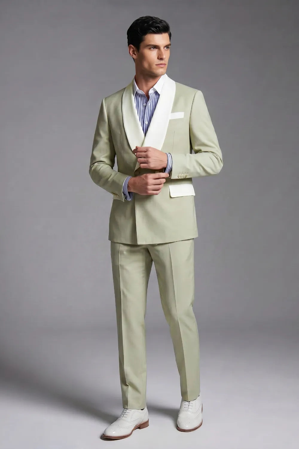 MANSSINO™ | Men's Sage Green Double Breasted Shawl Lapel Suit