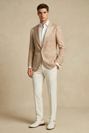 MANSSINO™ | Men's Champagne Jacquard Peak Lapel 2-Piece Suit