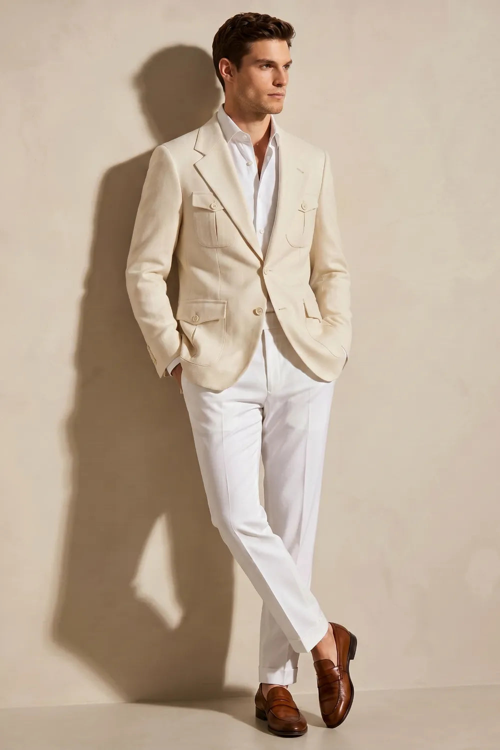 MANSSINO™ | Men's Cream Safari Linen Blend 2 Piece Suit