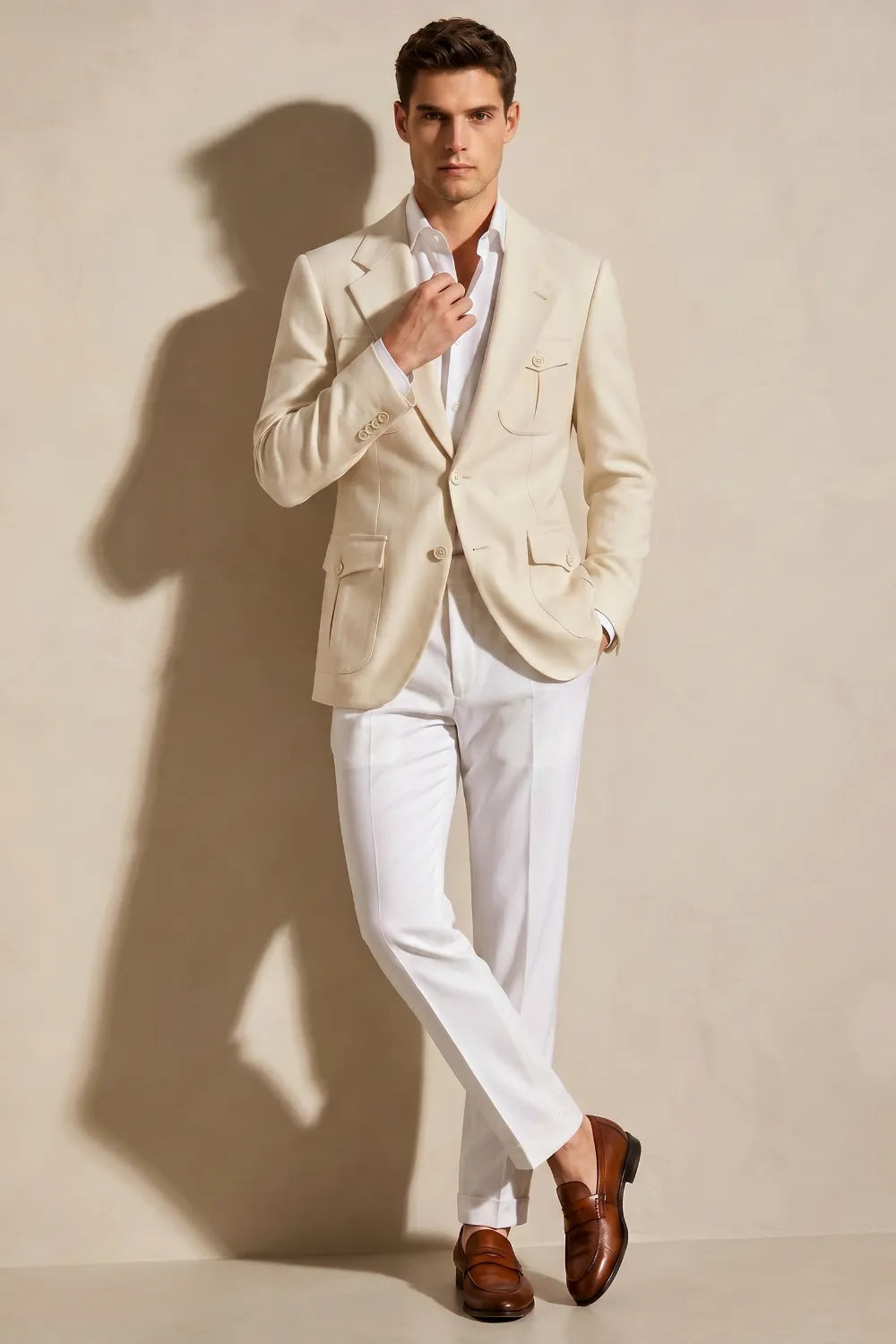 MANSSINO™ | Men's Cream Safari Linen Blend 2 Piece Suit